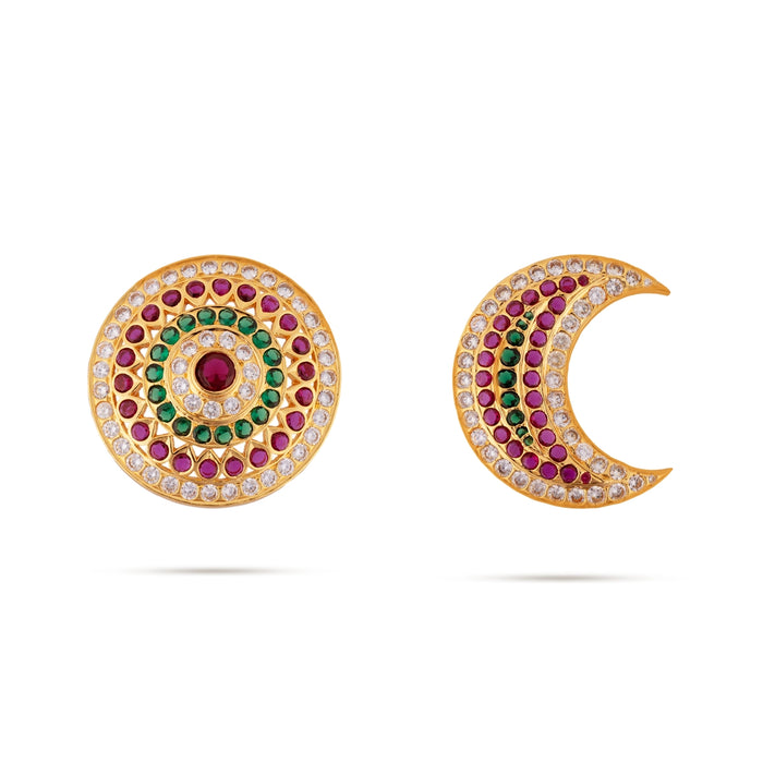 Stone Sun And Moon Pair - 2.25 x 1 Inches | Hair Accessories/ Multicolour Stone Jewellery/ Sun Moon for Deity