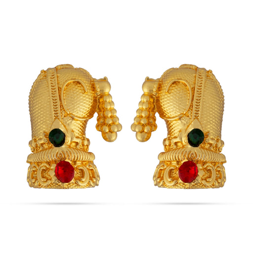 Sridevi Bhoodevi Half Crown Set - 3 x 2 Inches | Multicolour Stone Kireedam / Kiridam / Mukut For Deity Decor - Head & Face Accessories