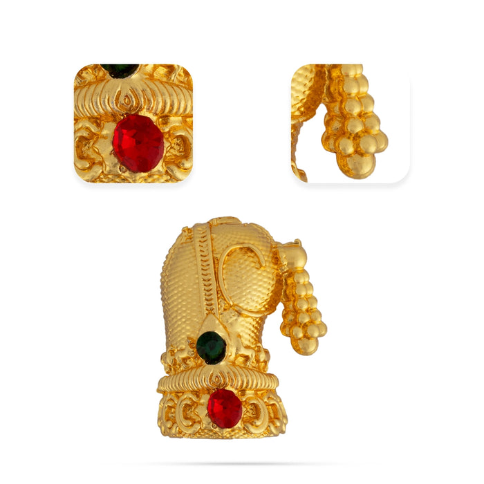 Sridevi Bhoodevi Half Crown Set - 3 x 2 Inches | Multicolour Stone Kireedam / Kiridam / Mukut For Deity Decor - Head & Face Accessories