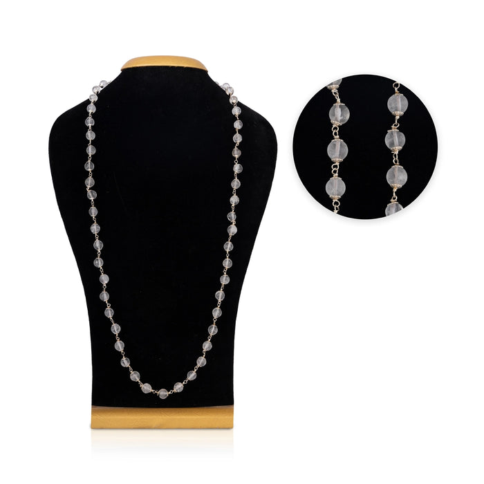 Sphatik Mala With Cup - 15 Inches | 54 Beads Padiga Malai/ silver Polish Crystal Mala For Meditation