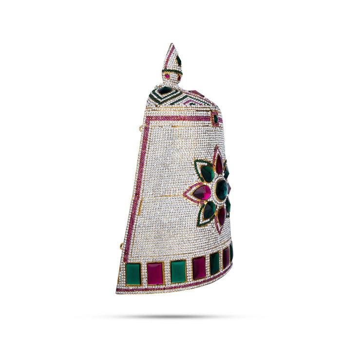 Stone Half Kireedam - 14 x 8.5 Inches | Half Kiridam/ Half Crown/ Multicoloured Stone Mukut for Deity Decor - Head & Face Accessories