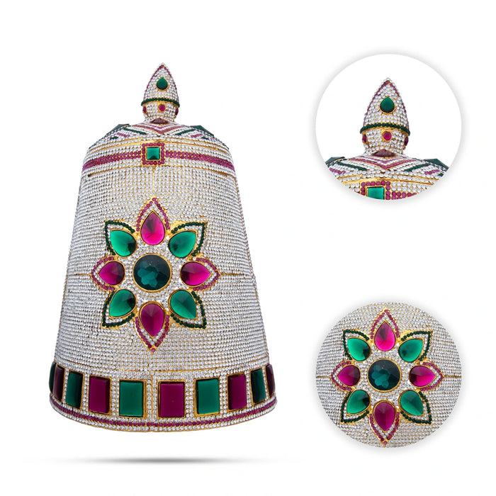 Stone Half Kireedam - 14 x 8.5 Inches | Half Kiridam/ Half Crown/ Multicoloured Stone Mukut for Deity Decor - Head & Face Accessories