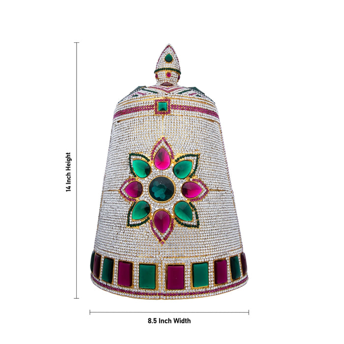 Stone Half Kireedam - 14 x 8.5 Inches | Half Kiridam/ Half Crown/ Multicoloured Stone Mukut for Deity Decor - Head & Face Accessories