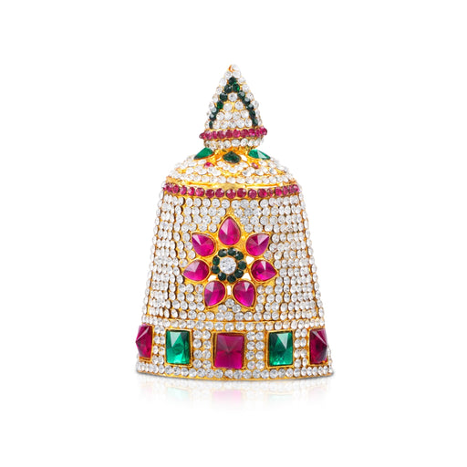 Stone Half Crown - 4 x 2.25 Inches | Stone Kireedam/ Multicolour Stone Mukut for Pooja - Head & Face Accessories