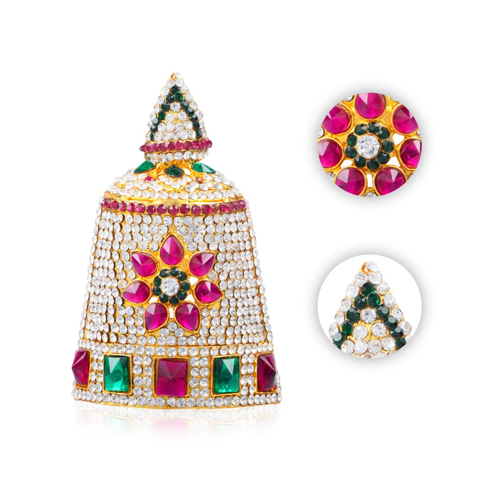 Stone Half Crown - 4 x 2.25 Inches | Stone Kireedam/ Multicolour Stone Mukut for Pooja - Head & Face Accessories