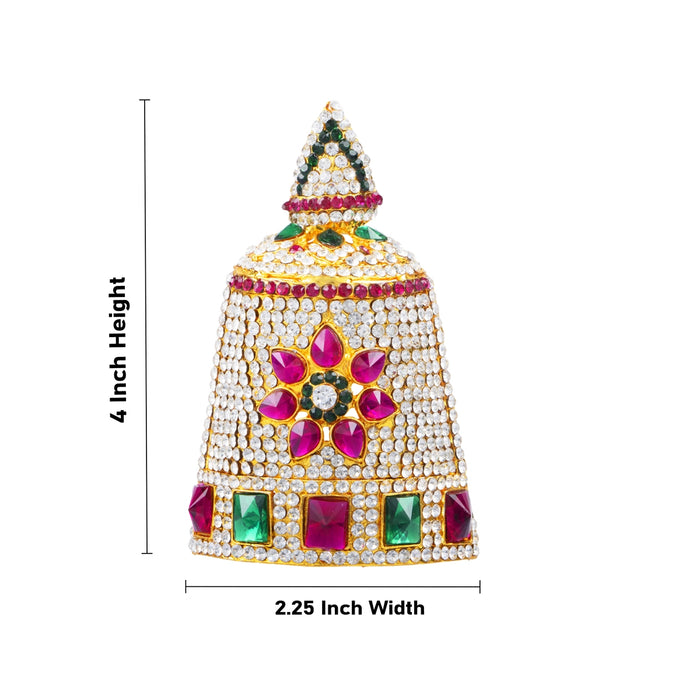 Stone Half Crown - 4 x 2.25 Inches | Stone Kireedam/ Multicolour Stone Mukut for Pooja - Head & Face Accessories