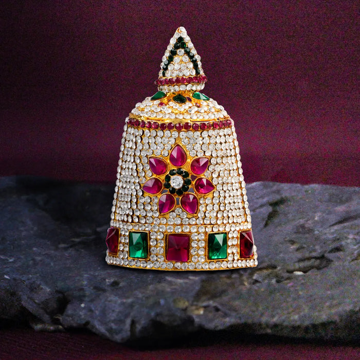 Stone Half Crown - 4 x 2.25 Inches | Stone Kireedam/ Multicolour Stone Mukut for Pooja - Head & Face Accessories