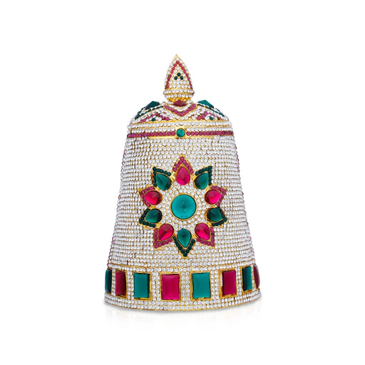 Stone Kireetam - 8 x 5.25 Inches | Multicolour Stone Jewellery/ Half Crown/ Half Kiritam/ Half Mukut for Deity - Head & Face Accessories