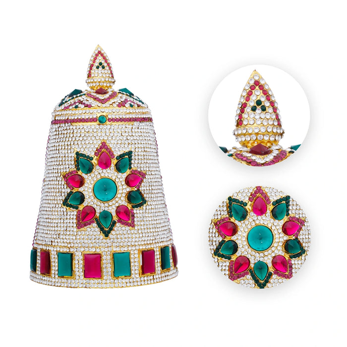 Stone Kireetam - 8 x 5.25 Inches | Multicolour Stone Jewellery/ Half Crown/ Half Kiritam/ Half Mukut for Deity - Head & Face Accessories