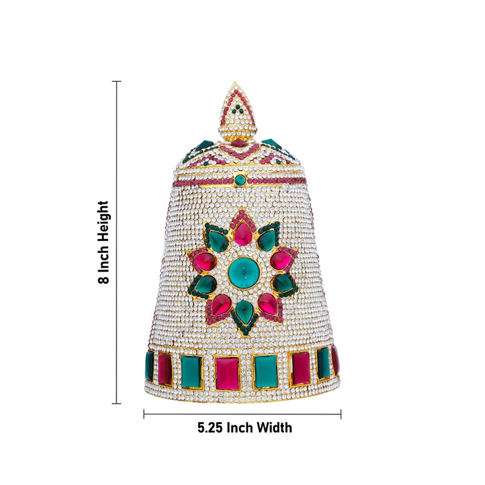 Stone Kireetam - 8 x 5.25 Inches | Multicolour Stone Jewellery/ Half Crown/ Half Kiritam/ Half Mukut for Deity - Head & Face Accessories