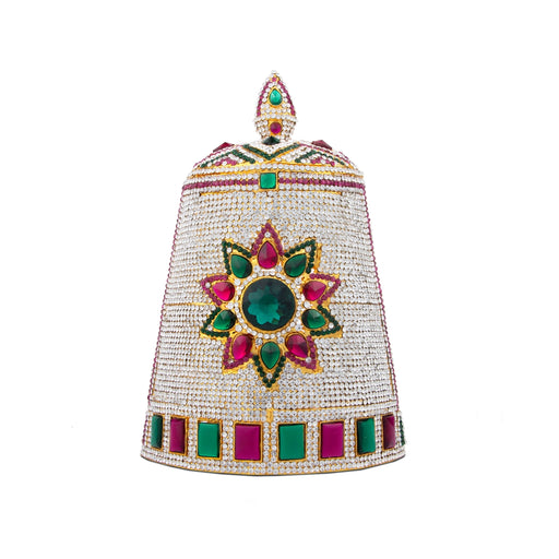 Stone Half Crown - 9 x 6 Inches | Stone Kireedam/ Multicolour Stone Mukut for Pooja - Head & Face Accessories