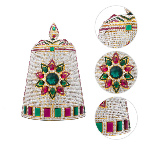 Stone Half Crown - 9 x 6 Inches | Stone Kireedam/ Multicolour Stone Mukut for Pooja - Head & Face Accessories