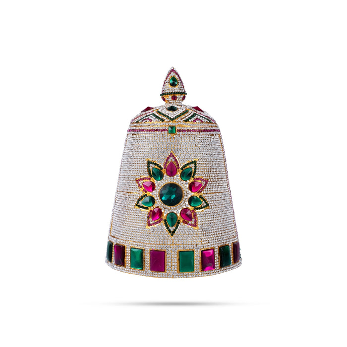 Half Crown - 10.5 x 7.5 Inches | Multicolour Stone Kireedam/ Kiridam/ Mukut for Deity Decor - Head & Face Accessories
