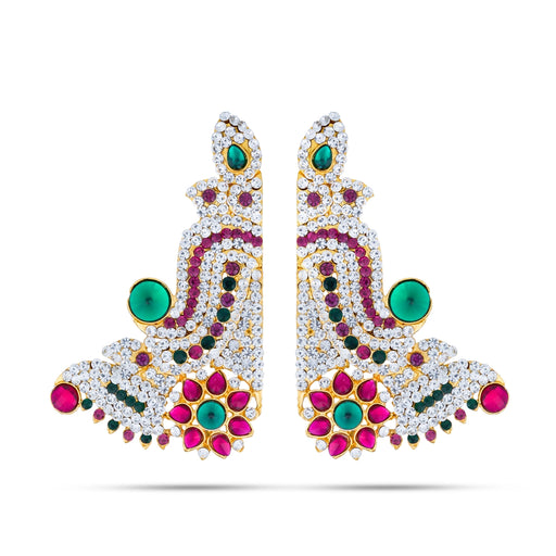 Karnapathakkam Set - 4 x 2.25 Inches | Stone Earings/ Multicolour Stone Earring Set for Deity - Head & Face Accessories