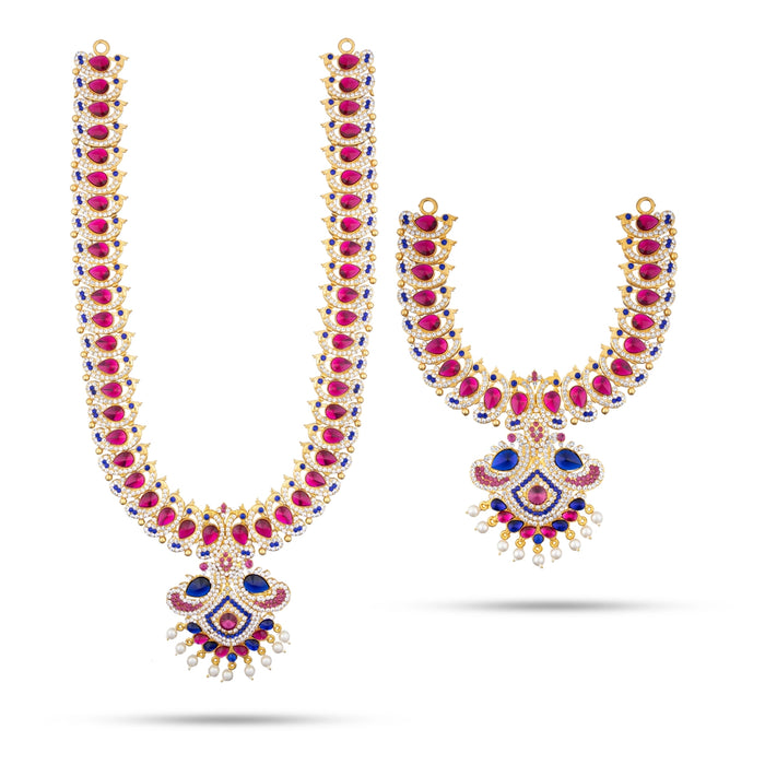 Stone Haram & Stone Necklace Set - 15 x 4 Inches | Multicolour Stone Jewelry/ Jewellery for Deity - Neck & Body Accessories