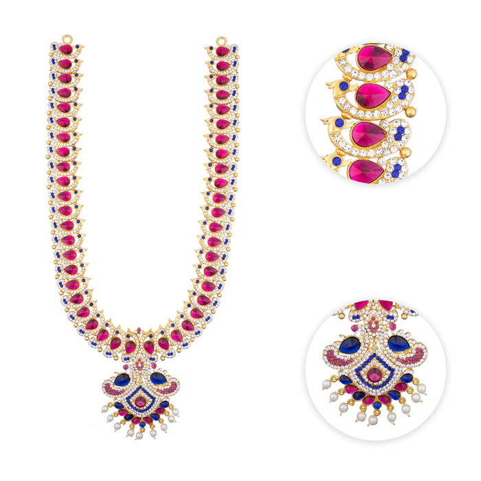 Stone Haram & Stone Necklace Set - 15 x 4 Inches | Multicolour Stone Jewelry/ Jewellery for Deity - Neck & Body Accessories