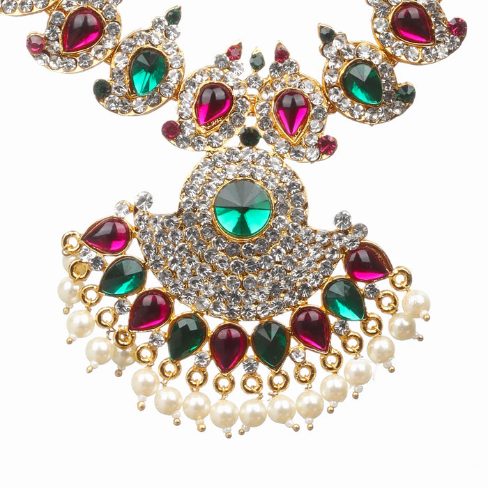 Stone Haram & Stone Necklace Set - 15 x 4 Inches | Multicolour Stone Jewelry/ Jewellery for Deity - Neck & Body Accessories