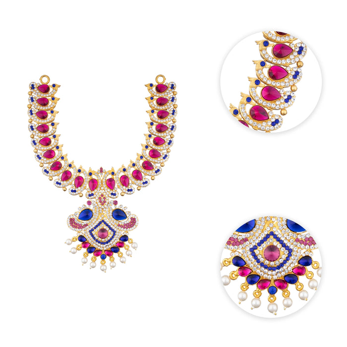 Stone Haram & Stone Necklace Set - 15 x 4 Inches | Multicolour Stone Jewelry/ Jewellery for Deity - Neck & Body Accessories
