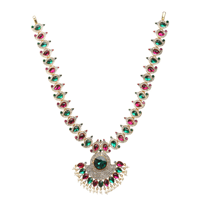 Stone Haram & Stone Necklace Set - 15 x 4 Inches | Multicolour Stone Jewelry/ Jewellery for Deity