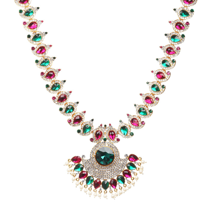 Stone Haram & Stone Necklace Set - 15 x 4 Inches | Multicolour Stone Jewelry/ Jewellery for Deity - Neck & Body Accessories