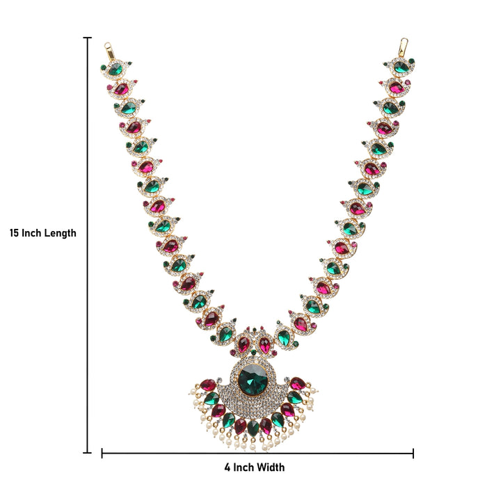 Stone Haram & Stone Necklace Set - 15 x 4 Inches | Multicolour Stone Jewelry/ Jewellery for Deity - Neck & Body Accessories