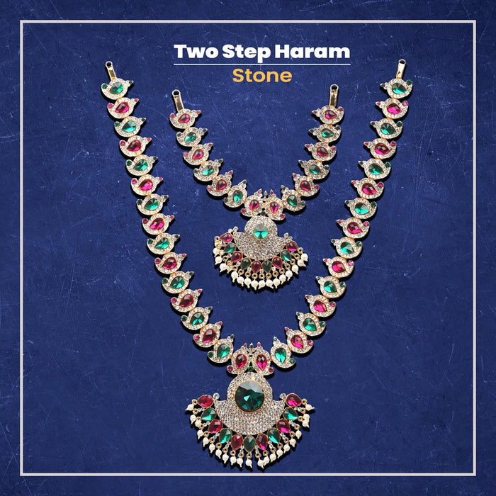 Stone Haram & Stone Necklace Set - 15 x 4 Inches | Multicolour Stone Jewelry/ Jewellery for Deity - Neck & Body Accessories
