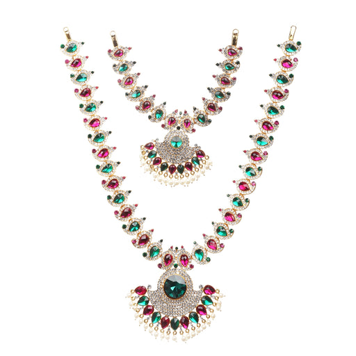 Stone Haram & Stone Necklace Set - 15 x 4 Inches | Multicolour Stone Jewelry/ Jewellery for Deity - Neck & Body Accessories