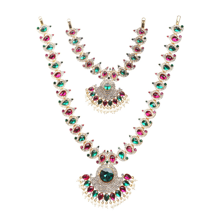 Stone Haram & Stone Necklace Set - 15 x 4 Inches | Multicolour Stone Jewelry/ Jewellery for Deity - Neck & Body Accessories