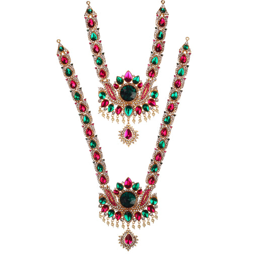 Stone Haram & Stone Necklace Set - 14 x 4 Inches | Multicolour Stone Jewelry/ Jewellery for Deity - Neck & Body Accessories