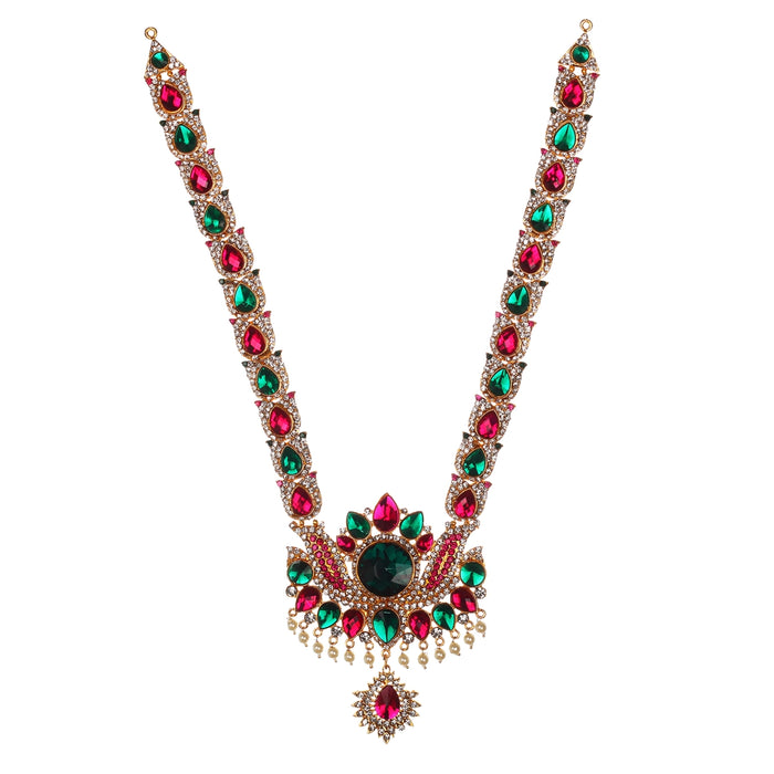 Stone Haram & Stone Necklace Set - 14 x 4 Inches | Multicolour Stone Jewelry/ Jewellery for Deity - Neck & Body Accessories