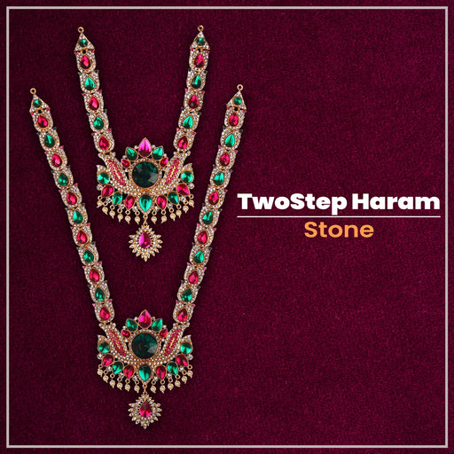 Stone Haram & Stone Necklace Set - 14 x 4 Inches | Multicolour Stone Jewelry/ Jewellery for Deity - Neck & Body Accessories