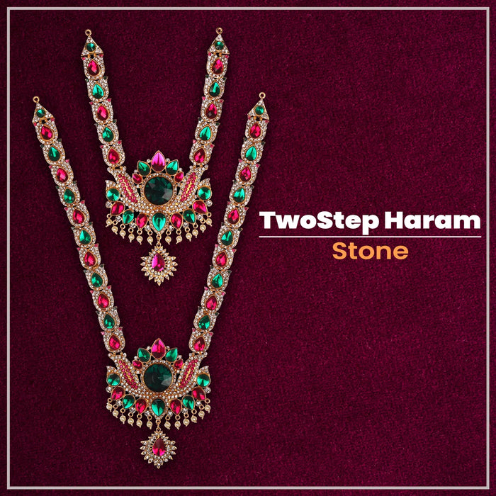 Stone Haram & Stone Necklace Set - 14 x 4 Inches | Multicolour Stone Jewelry/ Jewellery for Deity - Neck & Body Accessories