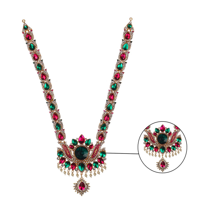 Stone Haram & Stone Necklace Set - 14 x 4 Inches | Multicolour Stone Jewelry/ Jewellery for Deity - Neck & Body Accessories