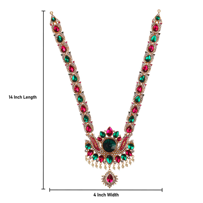 Stone Haram & Stone Necklace Set - 14 x 4 Inches | Multicolour Stone Jewelry/ Jewellery for Deity