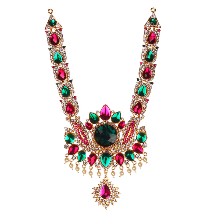 Stone Haram & Stone Necklace Set - 14 x 4 Inches | Multicolour Stone Jewelry/ Jewellery for Deity