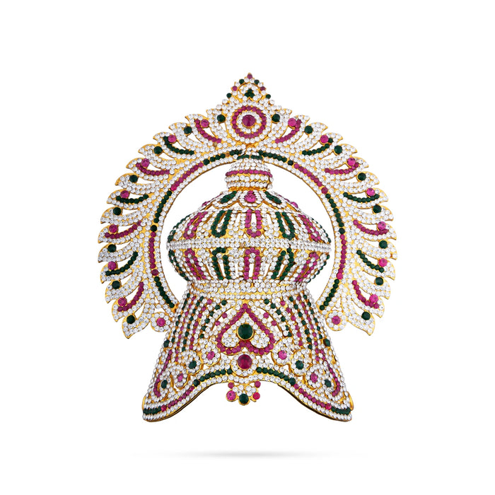 Half Crown With Arch - 8 x 7 Inches | Multicolour Stone Kireedam/ Kiridam for Deity Decor/ 415 Gms Approx - Head & Face Accessories