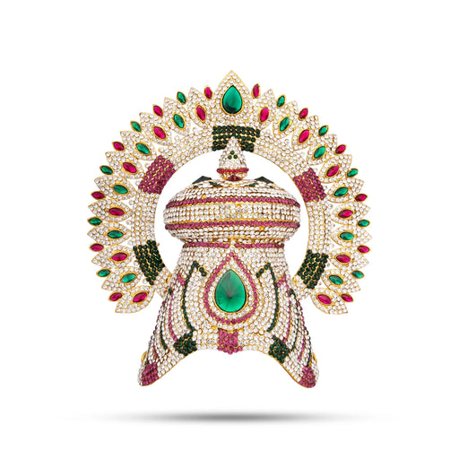 Half Crown With Arch - 8 x 7 Inches | Multicolour Stone Kireedam/ Kiridam for Deity Decor/ 415 Gms Approx - Head & Face Accessories