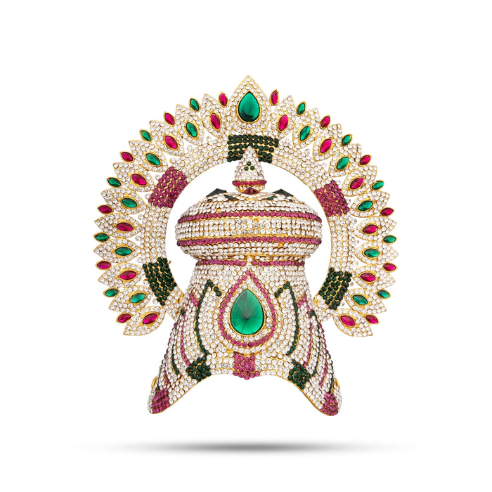 Half Crown With Arch - 8 x 7 Inches | Multicolour Stone Kireedam/ Kiridam for Deity Decor/ 415 Gms Approx - Head & Face Accessories