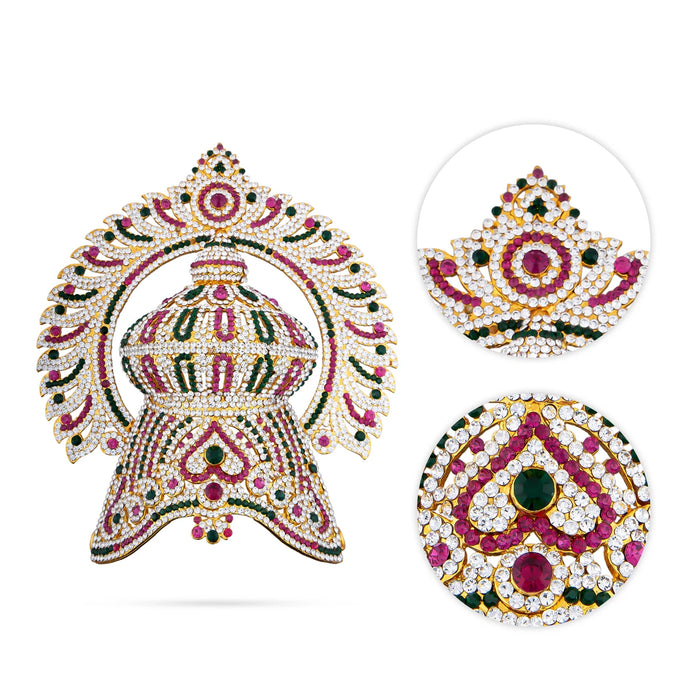 Half Crown With Arch - 8 x 7 Inches | Multicolour Stone Kireedam/ Kiridam for Deity Decor/ 415 Gms Approx - Head & Face Accessories