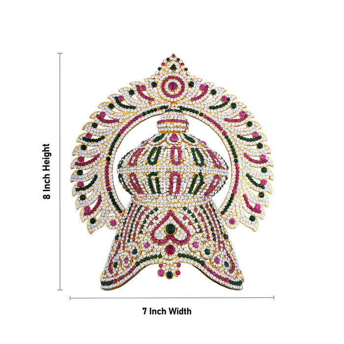 Half Crown With Arch - 8 x 7 Inches | Multicolour Stone Kireedam/ Kiridam for Deity Decor/ 415 Gms Approx - Head & Face Accessories