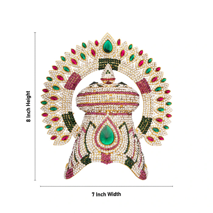 Half Crown With Arch - 8 x 7 Inches | Multicolour Stone Kireedam/ Kiridam for Deity Decor/ 415 Gms Approx - Head & Face Accessories