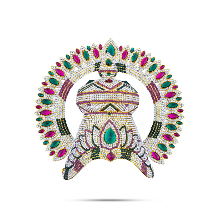 Half Crown With Arch - 10 x 8 Inches | Mukut/ Multicolour Stone Kireedam/ Kiridam for Deity Decor - Head & Face Accessories