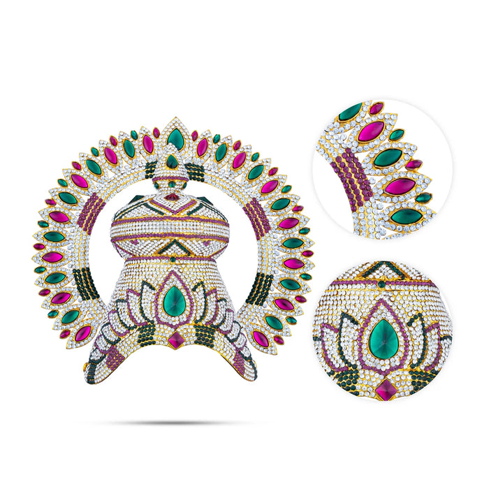 Half Crown With Arch - 10 x 8 Inches | Mukut/ Multicolour Stone Kireedam/ Kiridam for Deity Decor - Head & Face Accessories