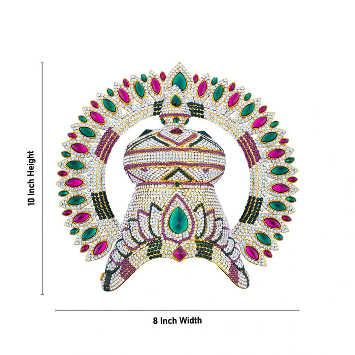 Half Crown With Arch - 10 x 8 Inches | Mukut/ Multicolour Stone Kireedam/ Kiridam for Deity Decor - Head & Face Accessories