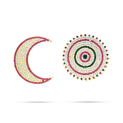 Stone Sun and Moon Billai - 3 x 2 Inches | Multicolour Stone Jewellery/ Hair Accessories for Deity - Head & Face Accessories