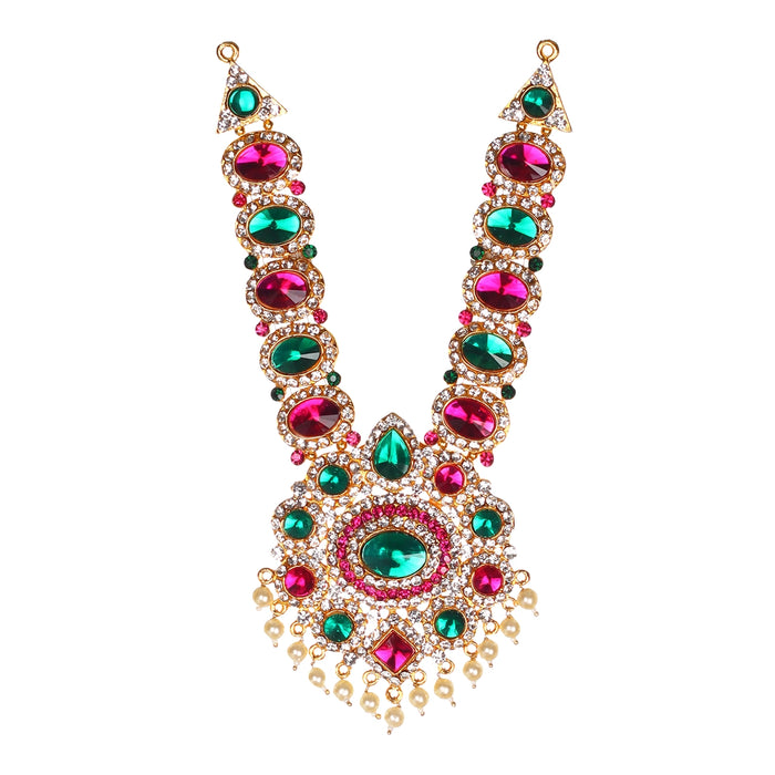 Stone Haram and Necklace - 12 x 3 Inches | Haram & Necklace Set/ Multicolour Stone Jewelry for Deity - Neck & Body Accessories