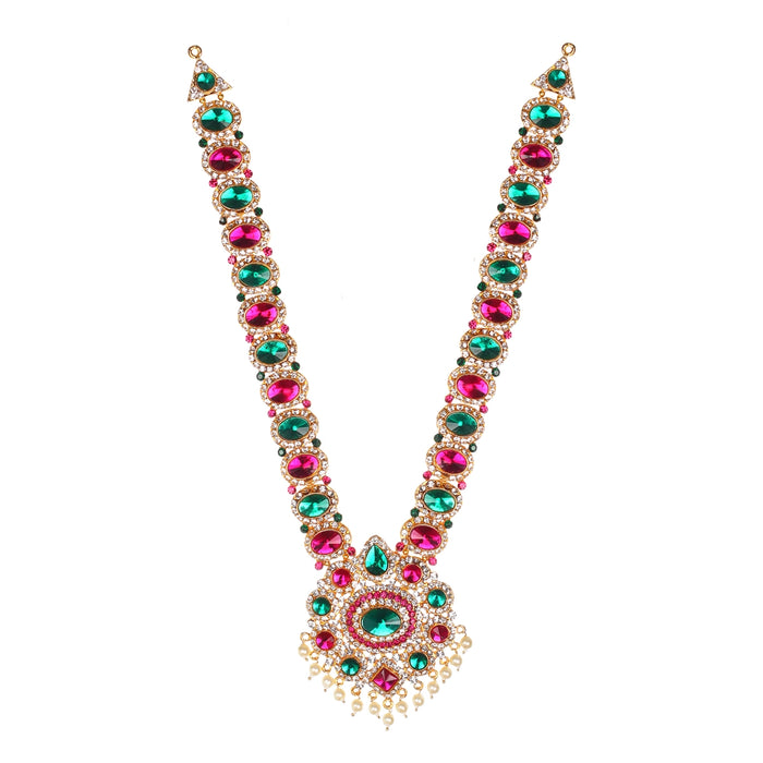 Stone Haram and Necklace - 12 x 3 Inches | Haram & Necklace Set/ Multicolour Stone Jewelry for Deity - Neck & Body Accessories