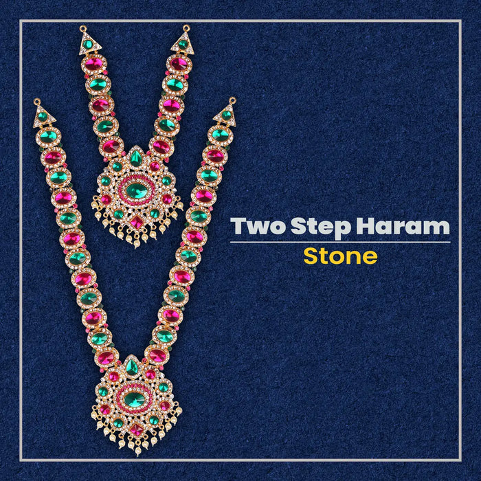 Stone Haram and Necklace - 12 x 3 Inches | Haram & Necklace Set/ Multicolour Stone Jewelry for Deity - Neck & Body Accessories