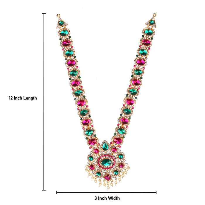 Stone Haram and Necklace - 12 x 3 Inches | Haram & Necklace Set/ Multicolour Stone Jewelry for Deity - Neck & Body Accessories