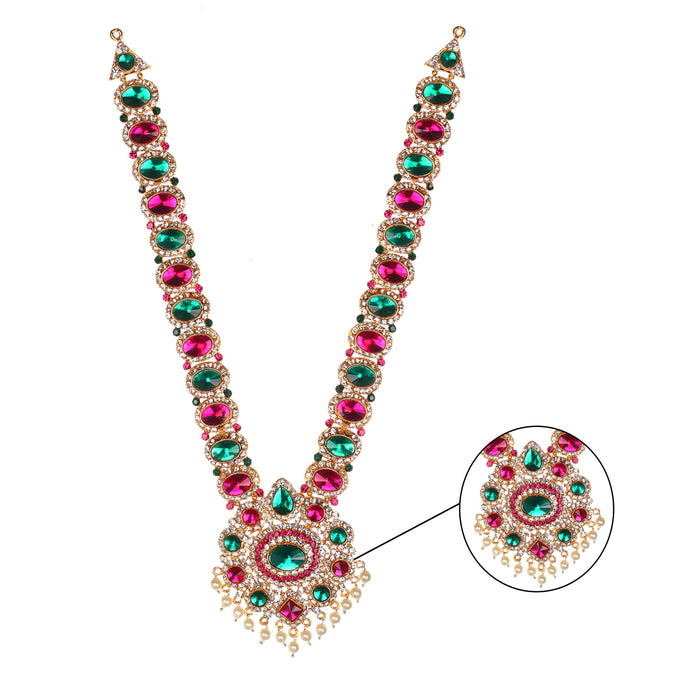 Stone Haram and Necklace - 12 x 3 Inches | Haram & Necklace Set/ Multicolour Stone Jewelry for Deity